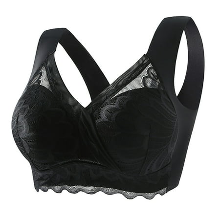 Comfy Bras for Women Full-Coverage Bra Feature V-Neck Demi & Balconette Bra Style W-942 Hook and Eye Closure Bralettes Black XXL