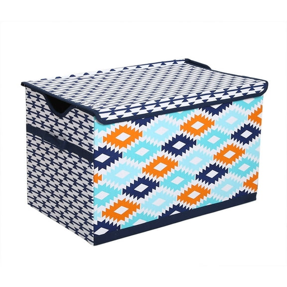 Bacati - Aztec Liam Aqua/Orange/Navy Cotton Percale Fabric covered Storage, Toy Chest, 24.5 L x 15 W x 14 H inches