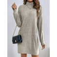 thumbnail image 6 of Women Long Sleeve Oversize Turtle-Neck Sweater Dress Cable Knit Short Dresses Vacation Winter Clothes Gray S, 6 of 9