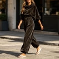 thumbnail image 6 of MLCDZ Women's 2 Piece Velour Tracksuit Hooded Long Sleeve Pullover Wide Leg Pants Sweatsuits for Women Lounge with Pockets Casual Lightweight Workout Set, 6 of 9