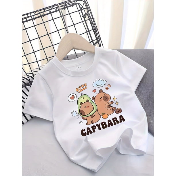 Camiseta informal de manga corta para niña, 95 % algodón, con estampado de capibara, ligera y transpirable, ideal para el verano.