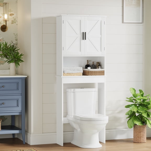 Noble House Over The Toilet Storage Cabinet with Adjustable Shelf, Bathroom Space Saver with Double Doors, White
