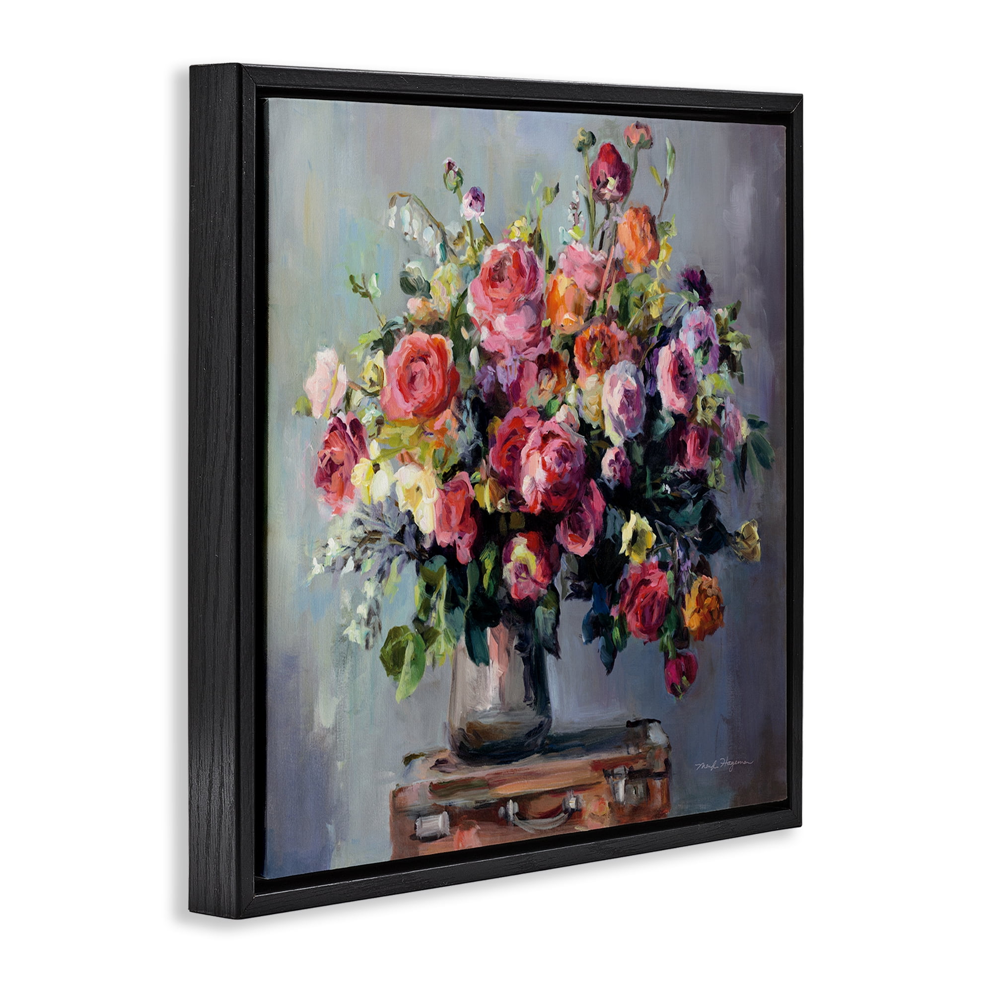Stupell Industries Abundant Rose Bouquet Plants & Flowers Painting Black Floater Framed Canvas Art Print Wall Art, 18 x 18