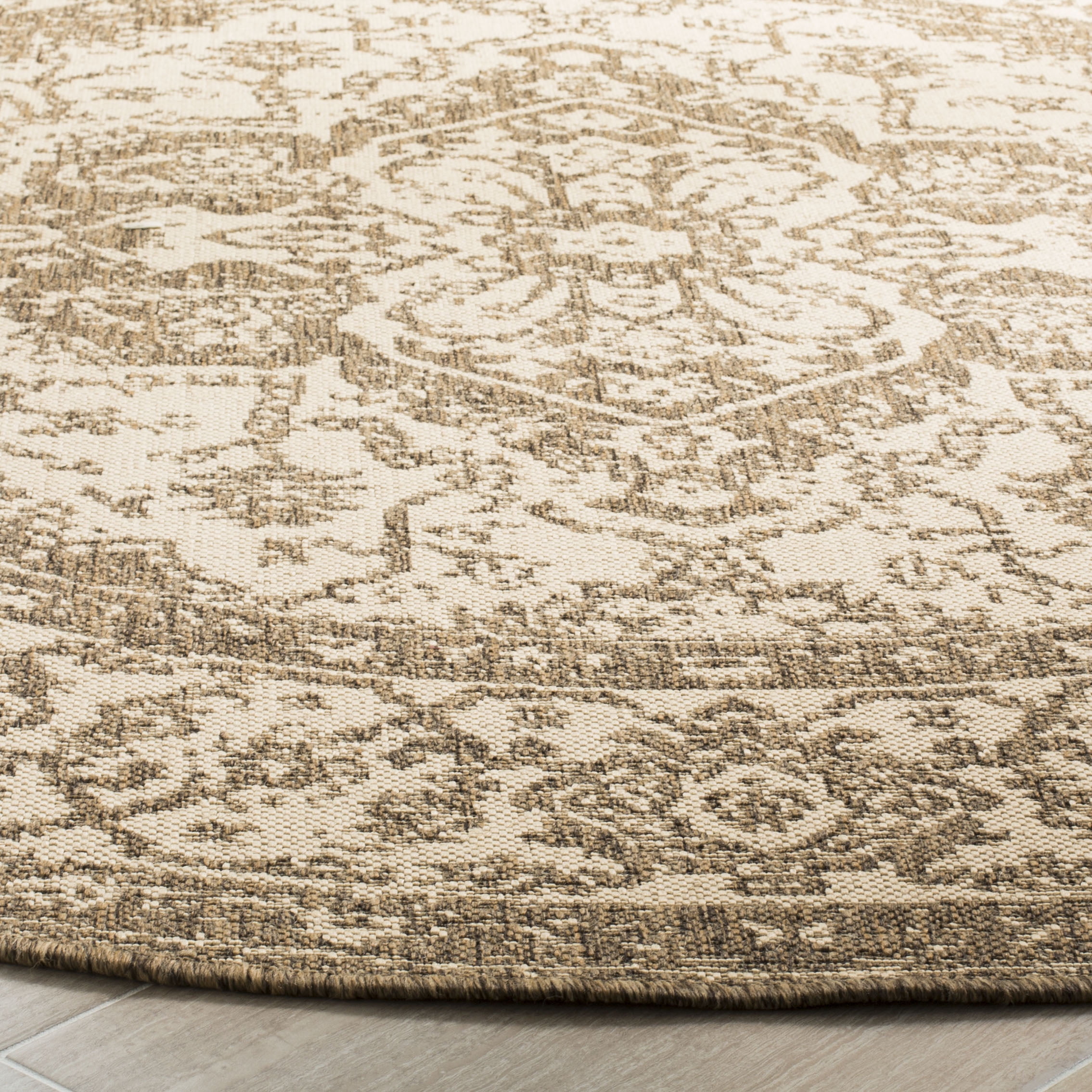 SAFAVIEH Linden Andreas Medallion Indoor/Outdoor Area Rug, Cream/Beige, 8' x 8' Round