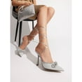 thumbnail image 4 of Women's Rhinestone Bow Lace-Up Stiletto Heels Pointed Toe Dress Sandals, 4 of 5