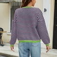 thumbnail image 4 of Women's V-Neck Striped Knit Sweater, Casual Loose Long Sleeve Pullover Top, Red and White, Cozy and Stylish, 4 of 5