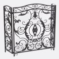 thumbnail image 2 of Benjara Fireplace Screen- Scrollwork Mesh Design- Iron w Black- Silver Finish, 2 of 9