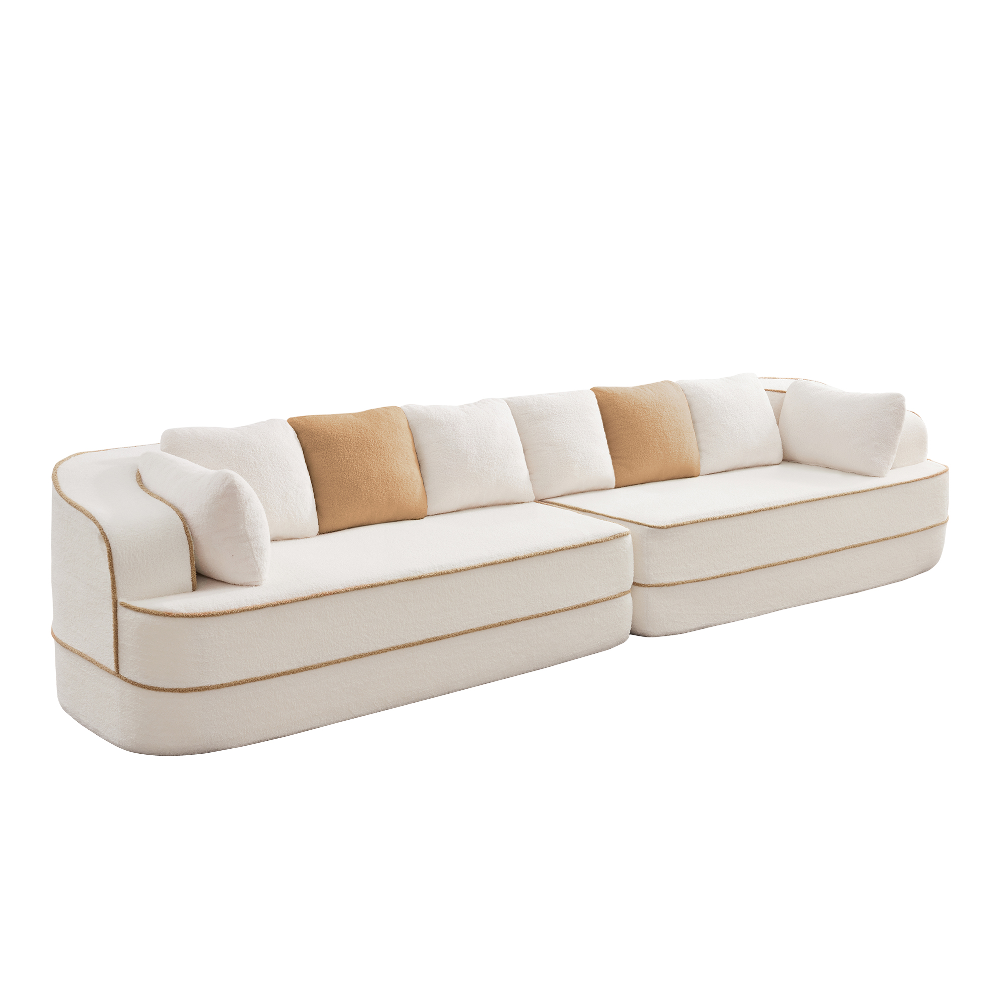 Aukfa 135" 4-Seater Modular Sofa for Living Room, 29" Deep Seat, Plush Teddy Velvet, White