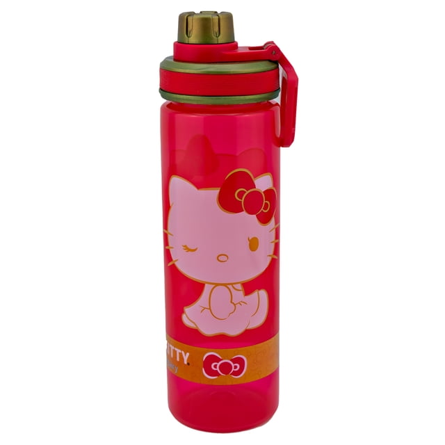 Botella de Plástico, Colección Hello Kitty 50 Aniversario, Tapa Tipo Rosca y Agarradera, 600 ml