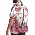 thumbnail image 3 of Eiffel Tower Valentine's Day Men's Short Sleeve Shirts, Casual Hawaiian Print Button Down Summer Beach Top Unisex, 3 of 6