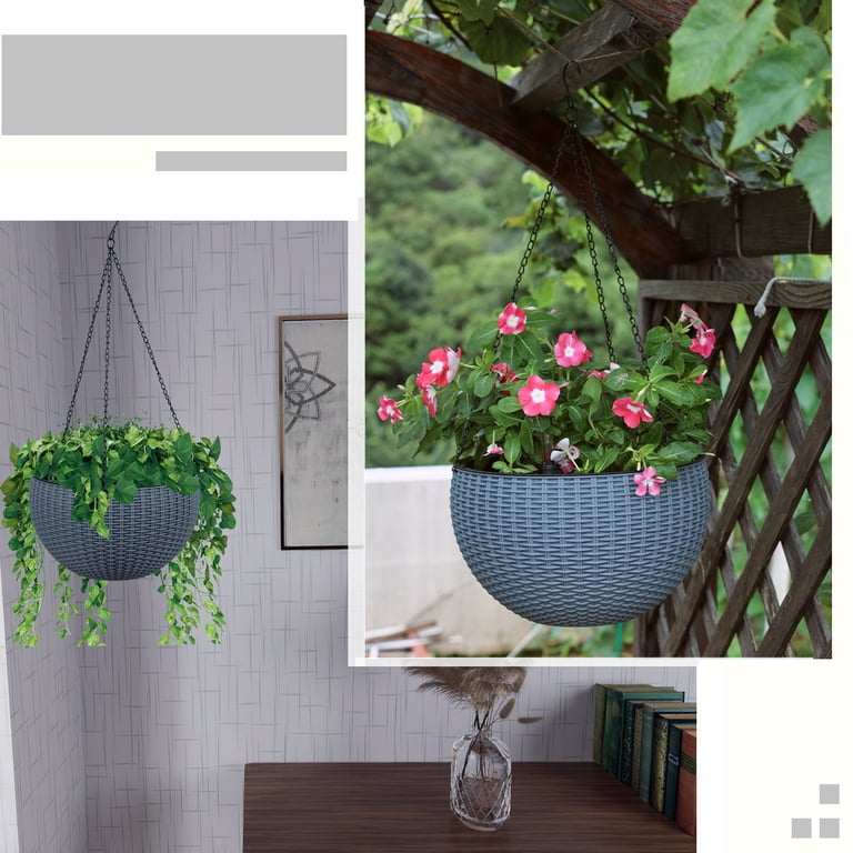 Aoodor 4 Pack Self-Watering Hanging Planters, 10 inch Dual-pots Design  Hanging Baskets with Water Level Indicator, Drainer and Chain for Indoor ...