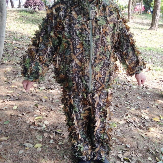 Conjunto de traje Ghillie 3D Woodland Chaqueta con capucha Pantalón Camuflaje Ropa frondosa Bosque para tiro al aire libre Mujeres Hombres Macarena Trajes de camuflaje Ghillie