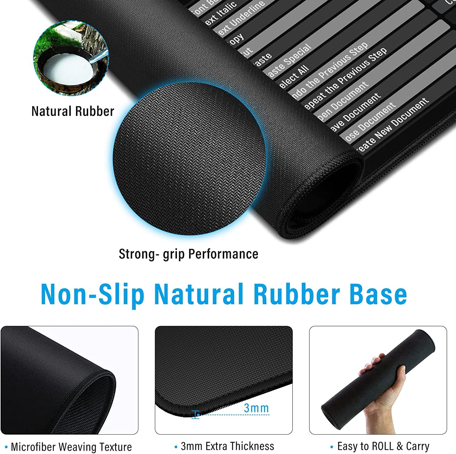 Large Computer Gaming Mouse Pad,Keyboard Shortcut Keys Guide Mousepad Non-Slip Rubber Base Desk Mat for Gamer, Office & Home PC (35.4x15.7x0.12In,English Shortcut)