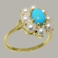 thumbnail image 2 of LBG British Made 10k Yellow Gold Natural Turquoise & Cultured Pearl Womens Statement Ring - 33 size options - Size 10, 2 of 6