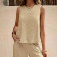 thumbnail image 4 of ZZwxWA Women's Two Piece Outfits Summer 2025 Solid Color Sleeveless Crew Neck Outfit Casual Wide Leg Pants Set with Pockets, 4 of 6