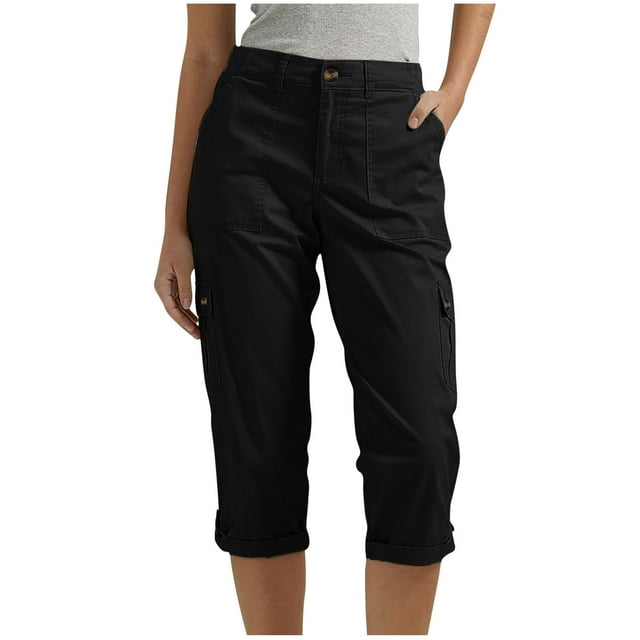 Pisexur Women's Capri Pants Solid Color Cargo Pants High Waisted Wide Leg Pants Athletic Joggers Hiking Pants Casual Baggy Lightweight Cropped Trousers with 6 Pockets