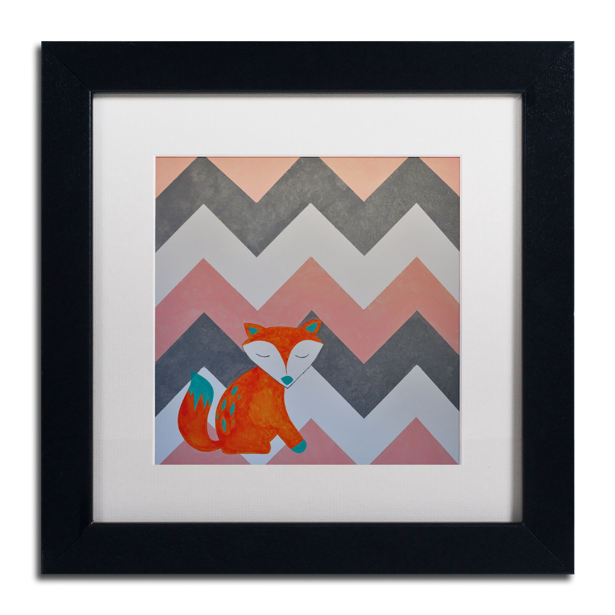 Trademark Fine Art "Fox on Chevron" Canvas Art by Nicole Dietz White Matte, Black Frame