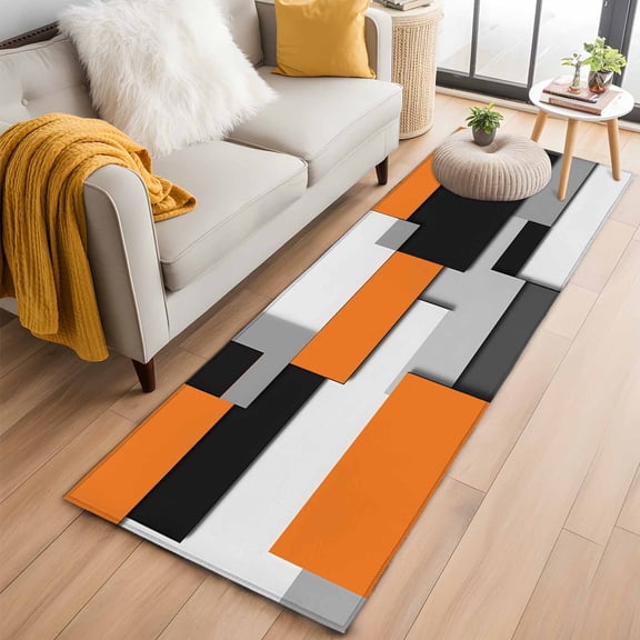 Orange Grey Black Geometric Kitchen Runner Rug 2x6 Washable Runners for Hallway Non Slip Modern Abstract Art Large Area Rug Indoor Floor Carpet for Bathroom Laundry Entryway Bedroom Living Room