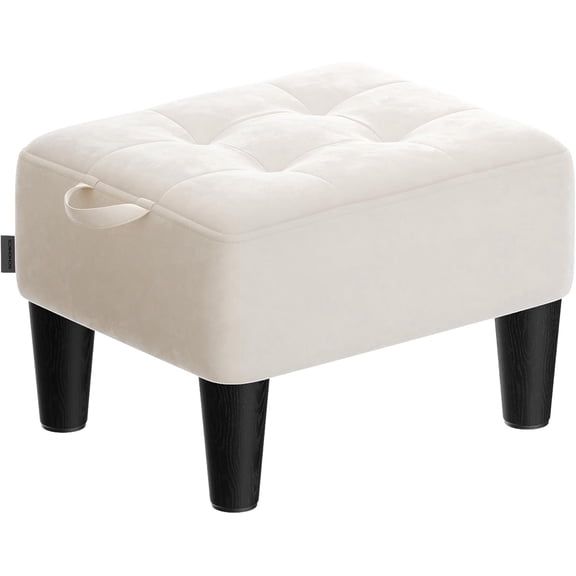 Foot Stool with Legs, Small Footstool Ottoman, Velvet Seat with Thick Cushion, for Living Room, Bedroom, Entryway, 330 lb Weight Capacity, Cream White ULOM501W01