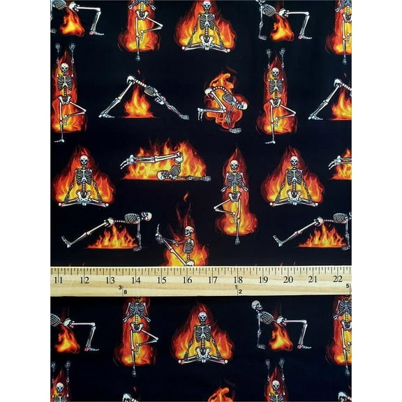 100% Cotton Fabric "Burning Skeleton Man" Print / 45" Wide / Sold By The Yard