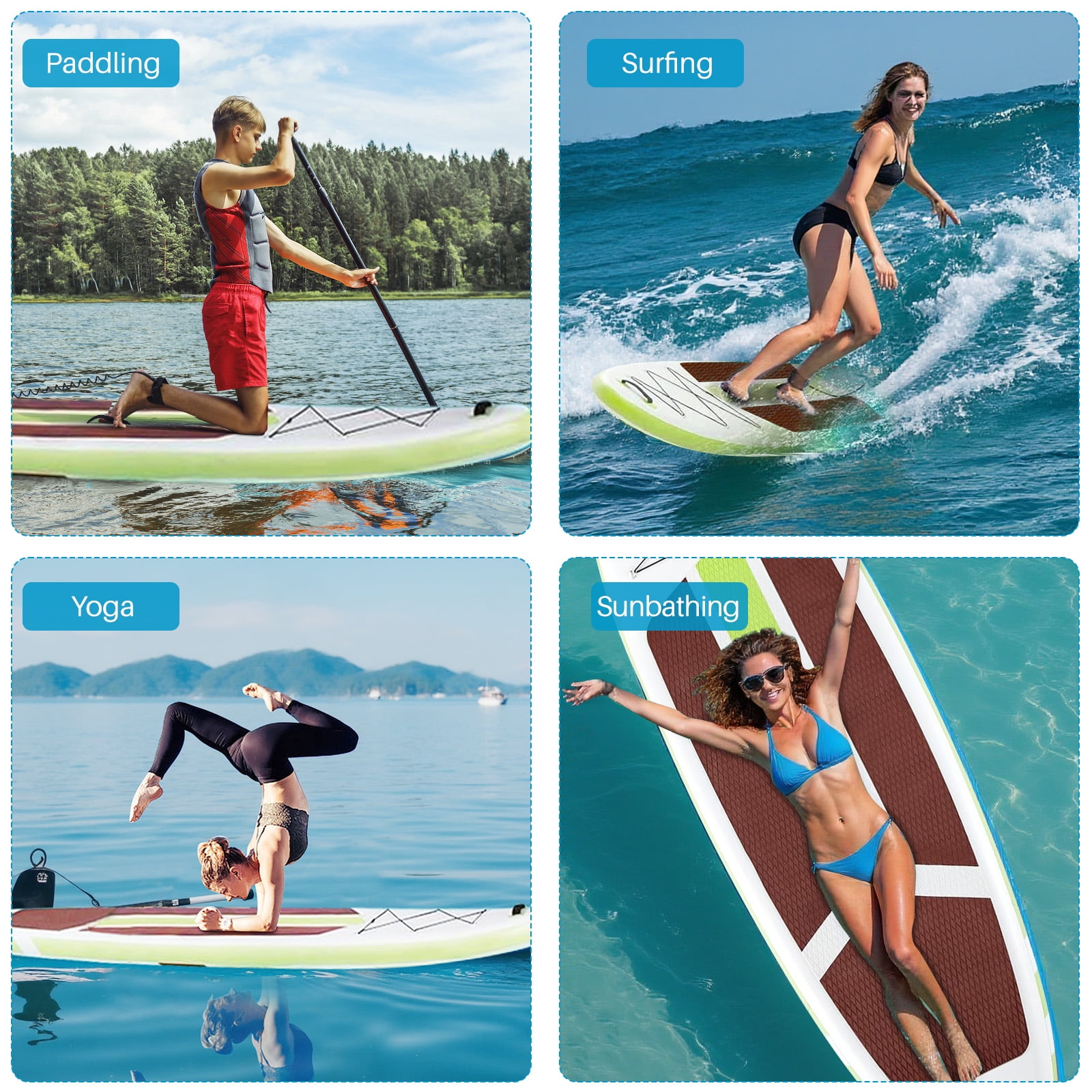 TINKLE WELL Inflatable Stand Up Paddle Board (SUP) Kit, Ultra-Stable Wide Design w/Non-Slip Deck & 2-in-1 Adjustable Paddle, Complete Set for Beginners/Experts, Youth & Adults, Brown