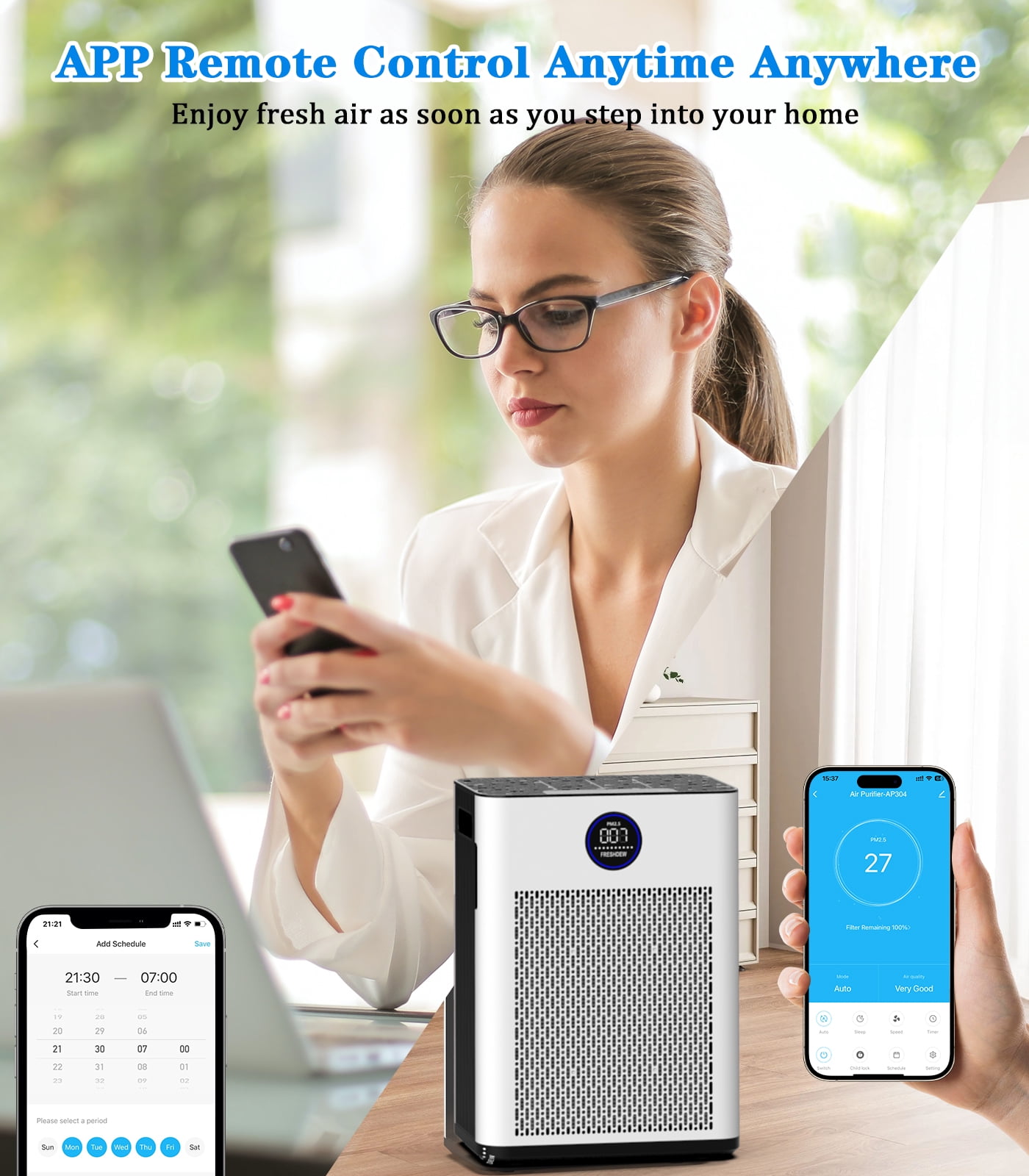 Air Purifier, FRESHDEW Air Purifiers for Home with H14 HEPA and Activated Carbon Filter, Removes 99.99% of Dust,Odors,Smoke,and Pet Hair Covers up to 2300 Sq.Ft, Quiet and Energy Efficient