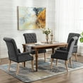 thumbnail image 3 of Foredo Elegant Linen Fabric Upholstered Armchair with Solid Wood Legs, Tufted Side Chair for Bedroom Dining Room, Dark Gray, 3 of 8