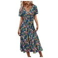 thumbnail image 1 of PENGXIANG Femmes Casual Print Fleur Slim Été Manches Courtes V-Cou Robe, 1 of 3