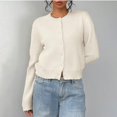 thumbnail image 3 of (One piece) Women's button-down long-sleeved round neck cropped cardigan sweater cute knitted clothing, 3 of 7