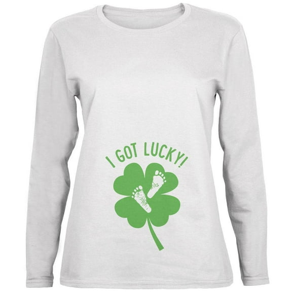 St. Patricks Day I Got Lucky Baby Feet Footprint Ladies' Relaxed Jersey Long-Sleeve Tee White LG