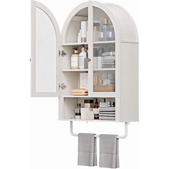 Bathroom Wall Cabinet, Modern Medicine Cabinet with with Adjustable Wood Shelf, Large Storage Cabinet for Bathroom, Livingroom, Kitchen, White