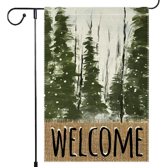Winter Garden Flag 12x18 Inch Double Sided Burlap for Outside Snowflakes Christmas Trees Small Welcome Holiday Yard Outdoor Decorative Flags