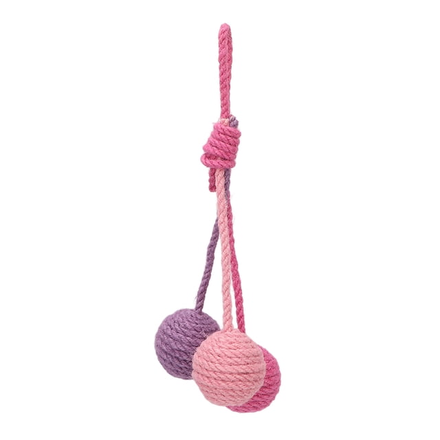 Bola de sisal colgante para gato, masticable, colorida, interactiva, de cuerda de sisal, juguete para mascotas de interior, color rosa, morado