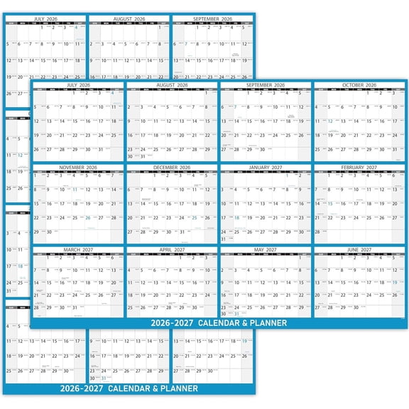 Dry Erase Wall Calendar 2026-2027, 23" x 35", July 2026 to June 2027 | Large Erasable Calendar, for Office Wall, Wet Dry Erase, Thick Paper, Two-Sided Design, Clear Yearly Overview