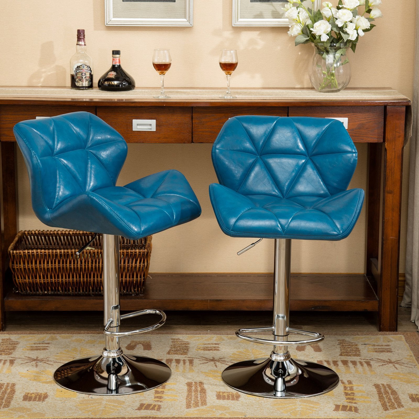 Roundhill Furniture Glasgow Contemporary Tufted Adjustable Height Hydraulic Bar Stools, Set of 2, Black