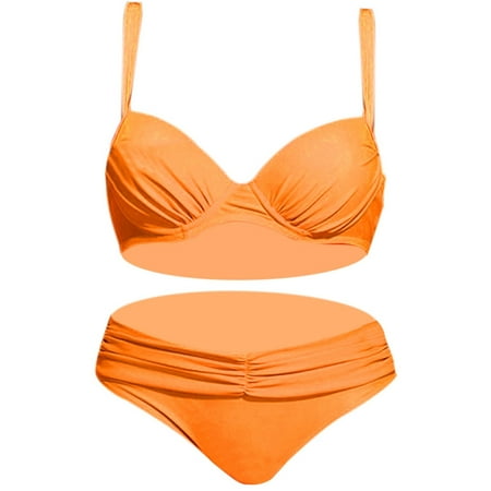 adviicd 2 Piece Swimsuit for Women Women s Sexy Thong Bottom Two Piece Bikini Double Shoulder Straps Cute Swimsuit (Orange M)
