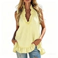 thumbnail image 3 of Craaazy Womens Sleeveless V Neck Tank Tops Solid Color Loose Fit Casual Summer T-shirts with Ruffle Trim for Beach Vacation, 3 of 6