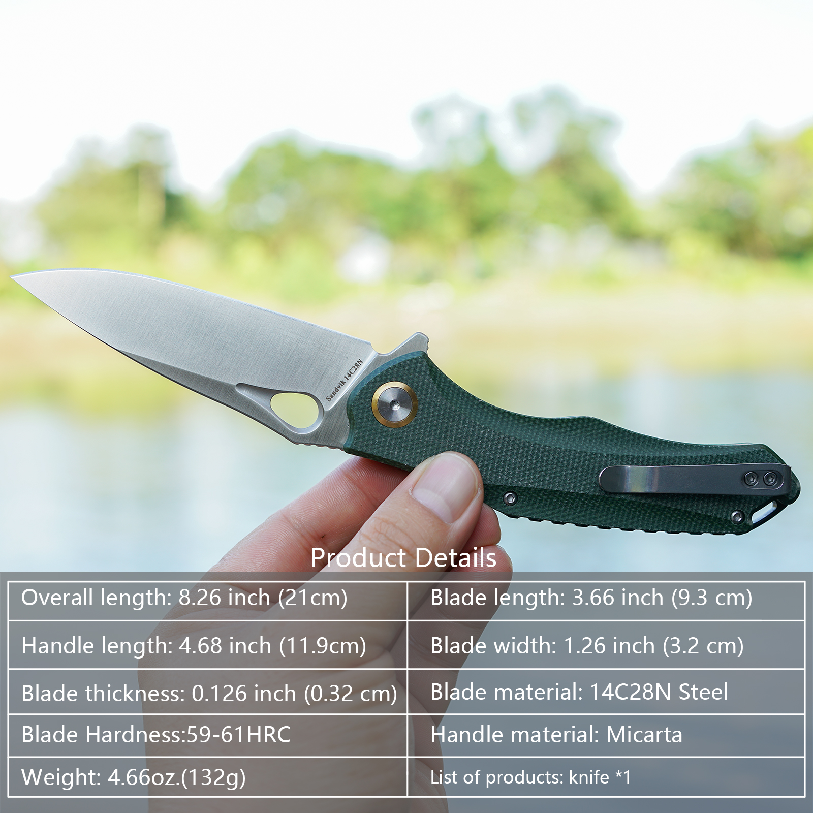 FORESAIL Praxis Pocket Folding Knife 3.62"14c28n Blade,4.8" Micarta handle.