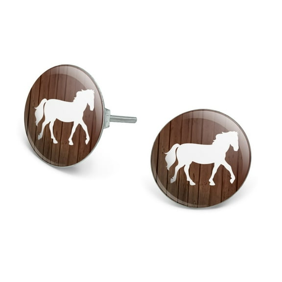 Horse Silhouette Cowboy Western Novelty Silver Plated Stud Earrings
