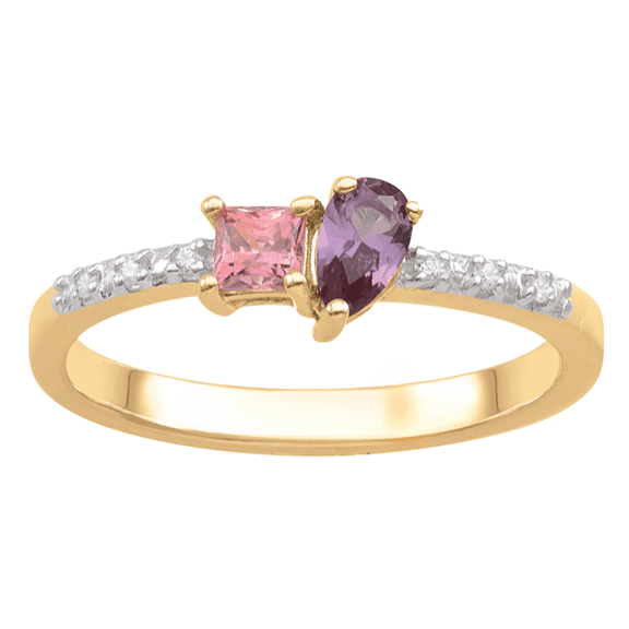 Personalized Square & Pear Birthstone Ring with Diamond Accents in 10k Gold by Jewlster