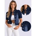 thumbnail image 2 of DARING DIVA Women's Short Puff Sleeves Button-Down Denim Jacket M Black Blue, 2 of 6
