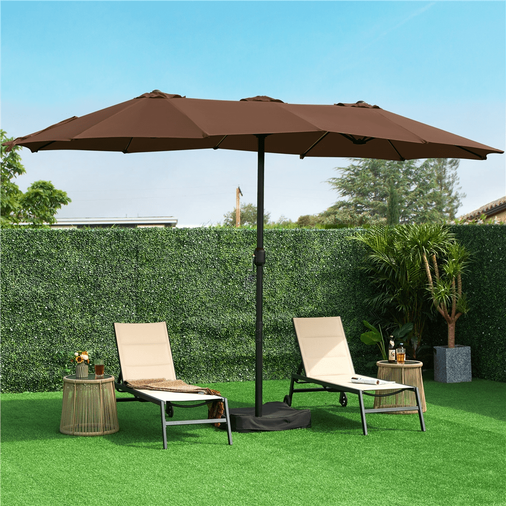 Renwick 15ft Outdoor Twin Patio Umbrella with Crank, Brown