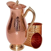 SAI DECORATIVE Pure Copper Royal Jug Water Pitcher Copper Hammered Drinkwater Jug for Ayurveda Healing Capacity 2 litter (1Jug & 2glass)