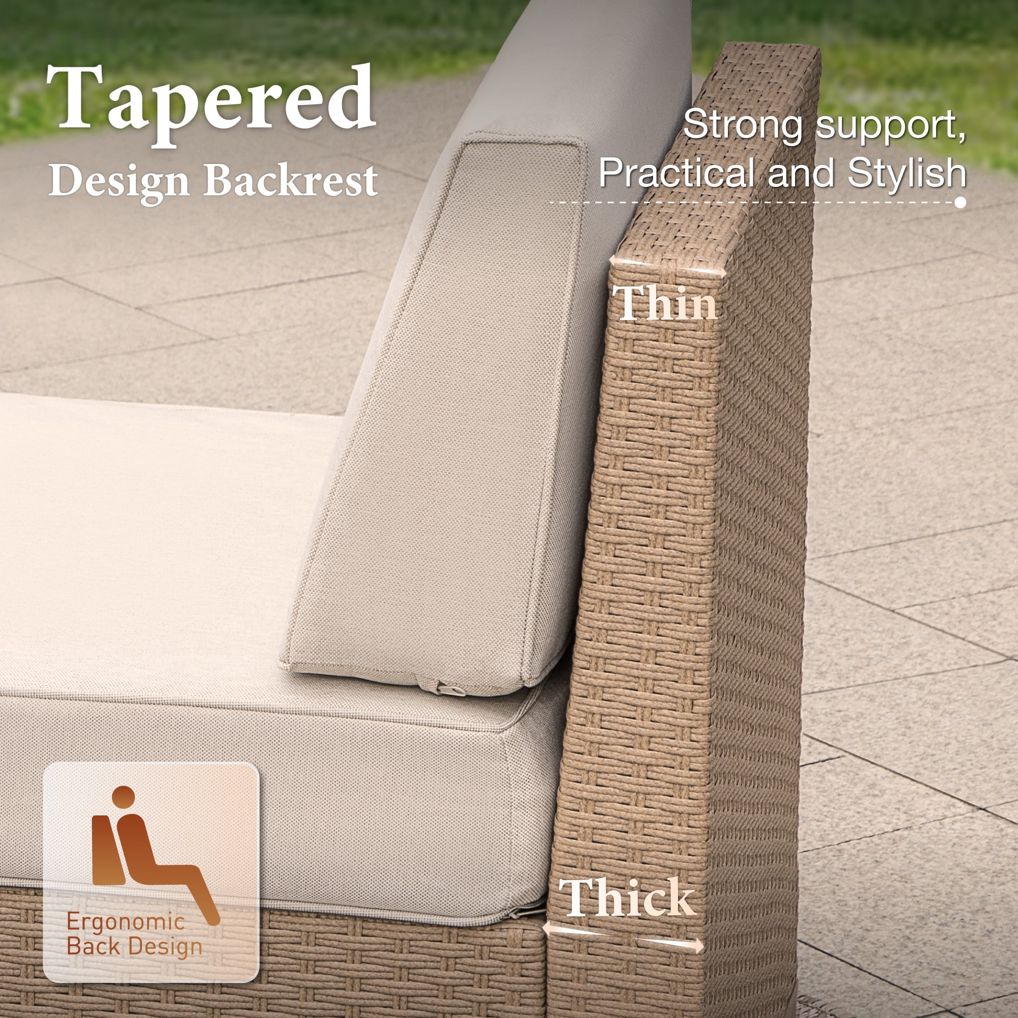 Summit Living 2-Pack Outdoor Patio Furniture Set, 2-Seat Wicker Outdoor Patio Sectional Conversation Set, Rattan Loveseat, Beige