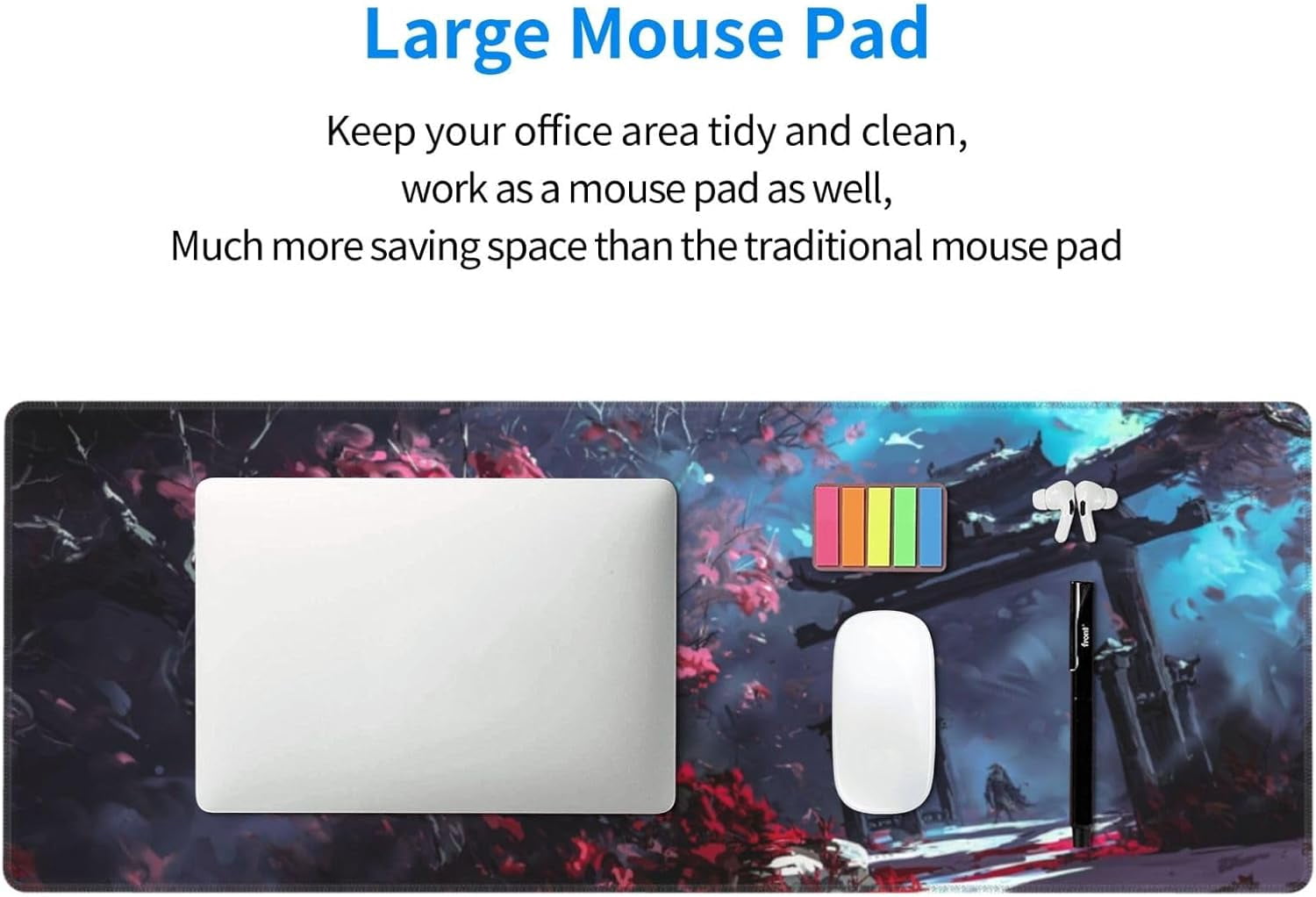 Japanese Samurai and Forest Mouse Pad, Waterproof Extended Large Gaming Mousepad Desktop, Big Long Non-Slip Mouse Mat for Laptop, Keyboard, Computer for Decor Office, 31.5 * 11.8 in