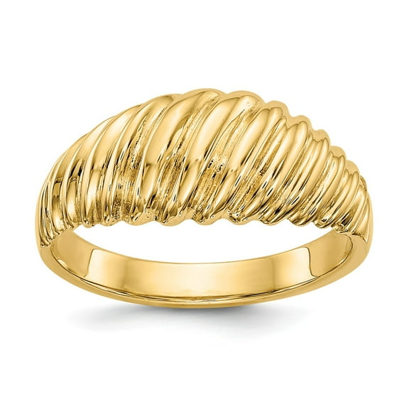 14K Yellow Gold Ring Band Themed Polished Scalloped Dome