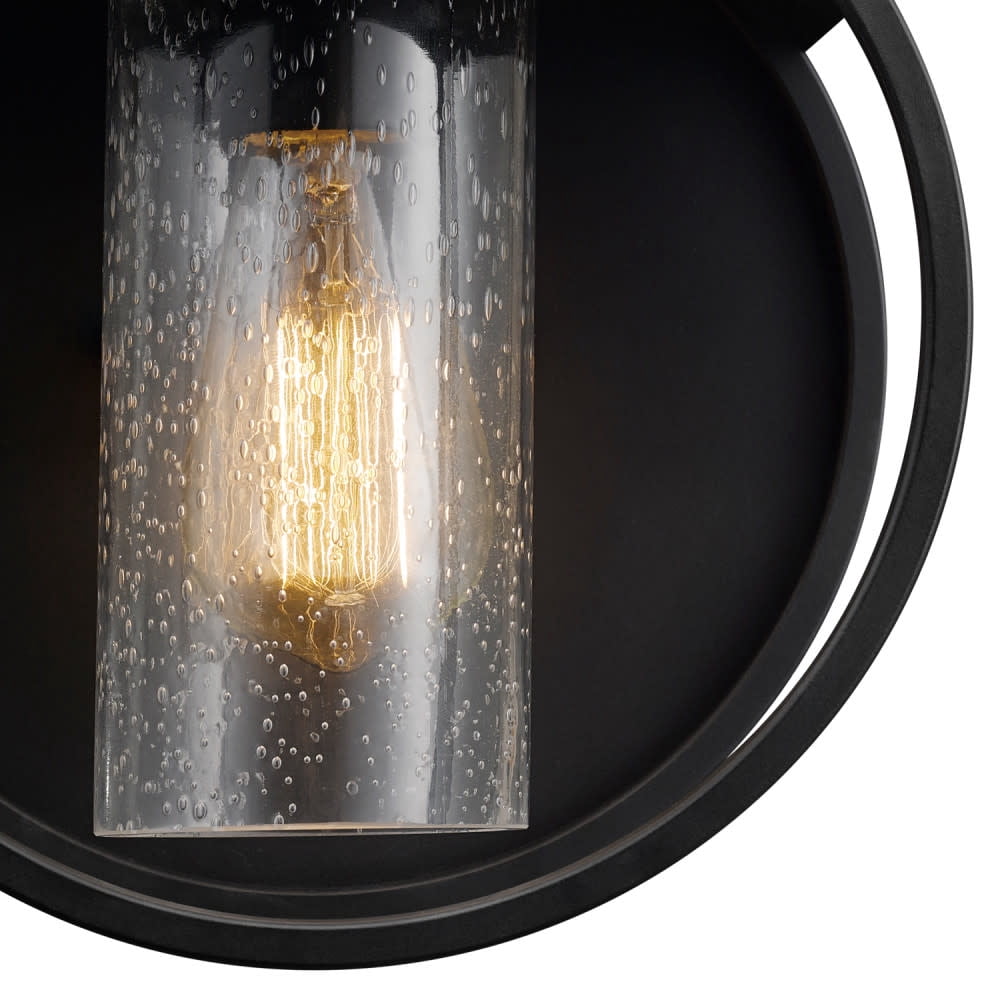 Globe Electric Vintage 1-Light Matte Black Outdoor Indoor Wall Sconce with Seeded Glass Shade