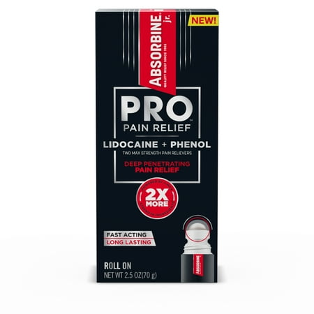 Absorbine Jr. Pro No-Mess Lidocaine Roll-On, Maximum Strength Numbing Pain Relief with Phenol for Fast-Acting Relief of Nerve Pain, Muscle Aches, and Joint Discomfort, 2.5 oz.