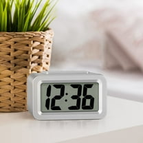 Digital Alarm Clock, Battery Operated , Backlight on Demand, Silver