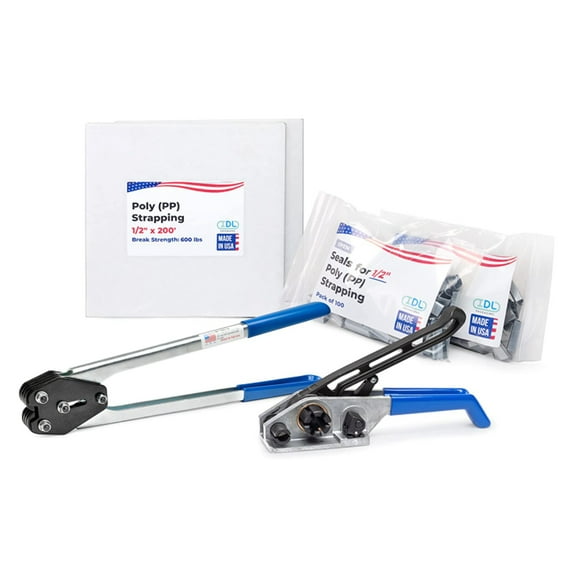 IDL Packaging USA Made 1/2" x 400' Polypropylene (PP) Strapping Kit, 600 lbs Break Strength
